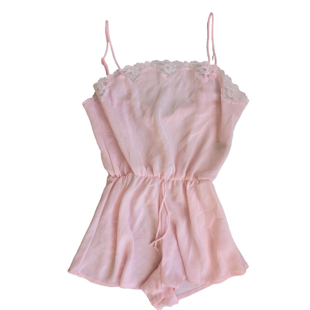 Colesce Couture Lingerie Vintage Pink Lace Chiffon Teddy Romper USA Size M
